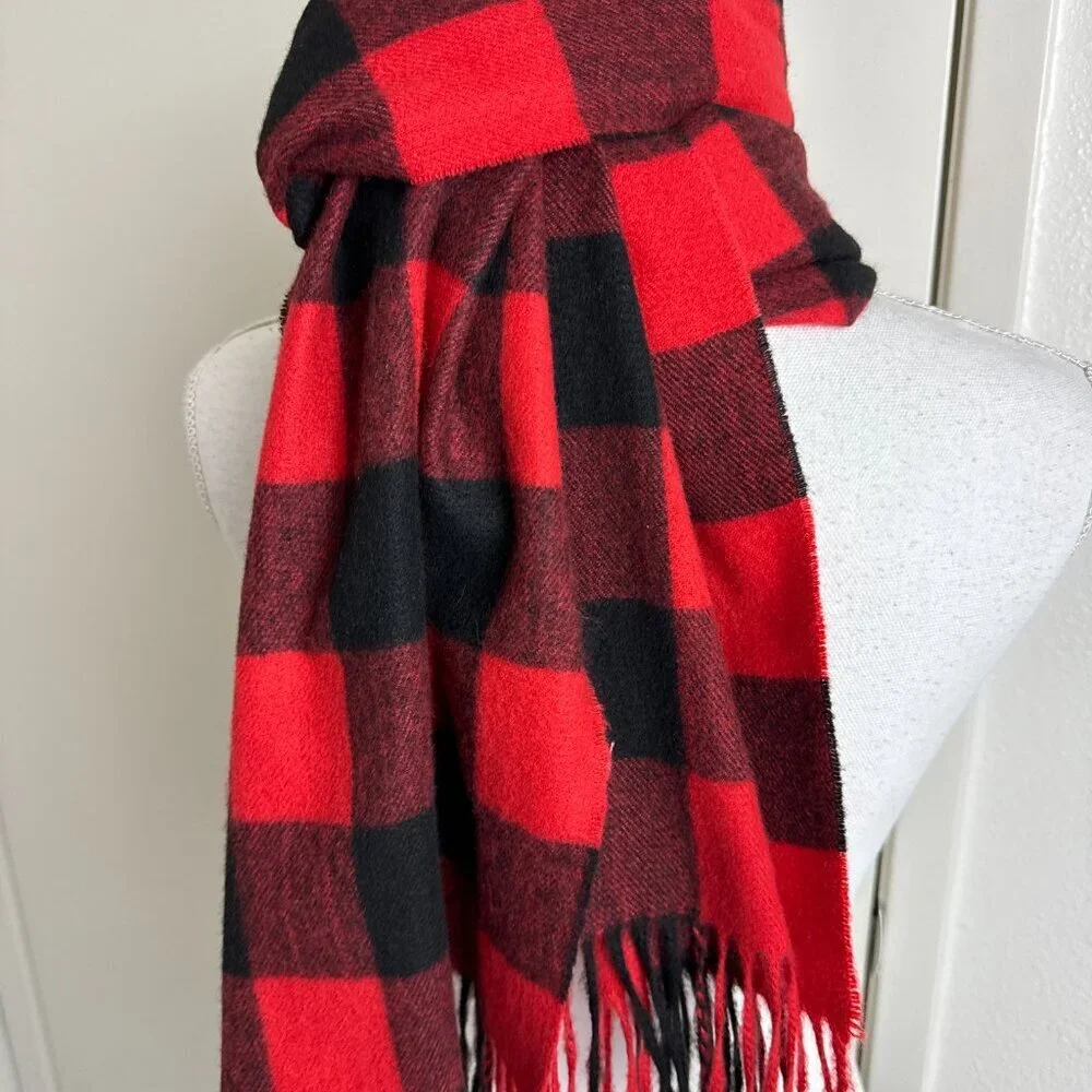 Plaid Red & Black Unisex Scarf  Soft Fringe